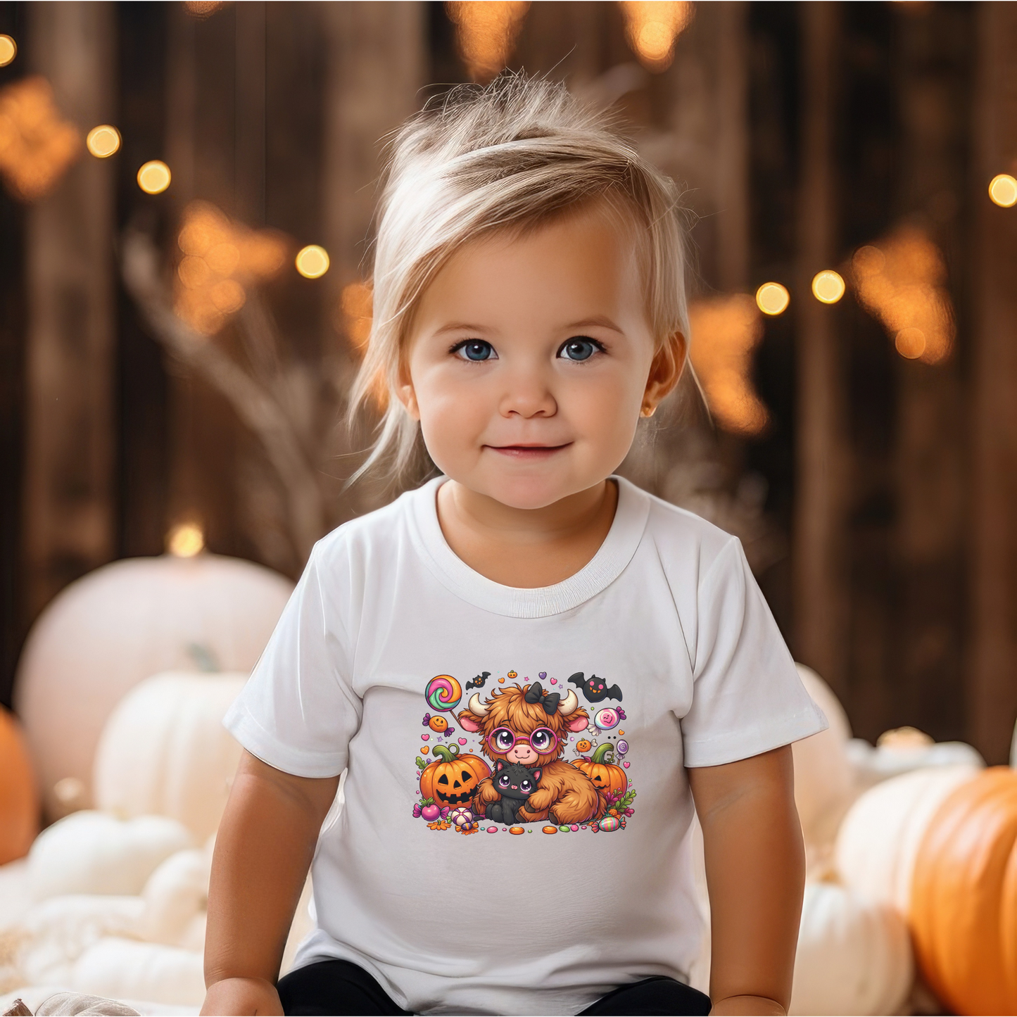 Cute Halloween Cow and Cat with Pumpkins Toddler T-Shirt