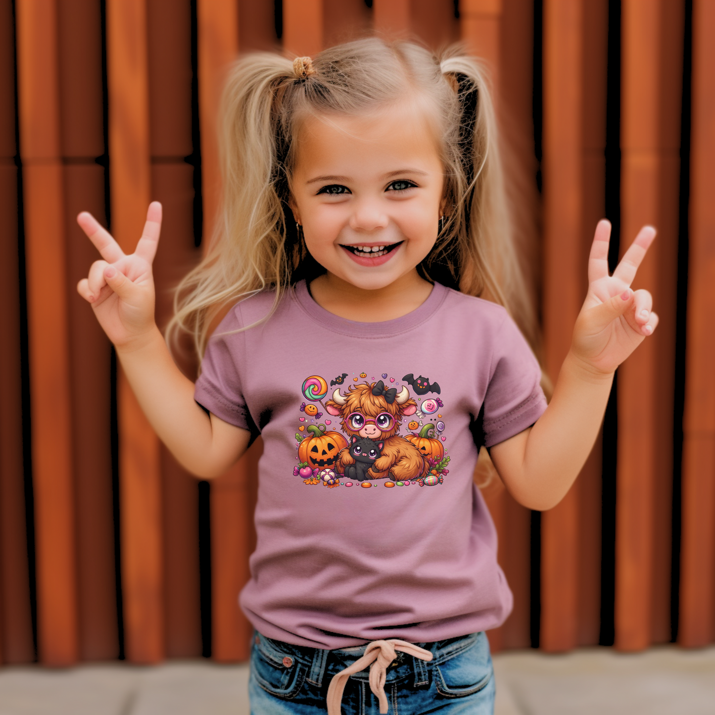 Cute Halloween Cow and Cat with Pumpkins Toddler T-Shirt