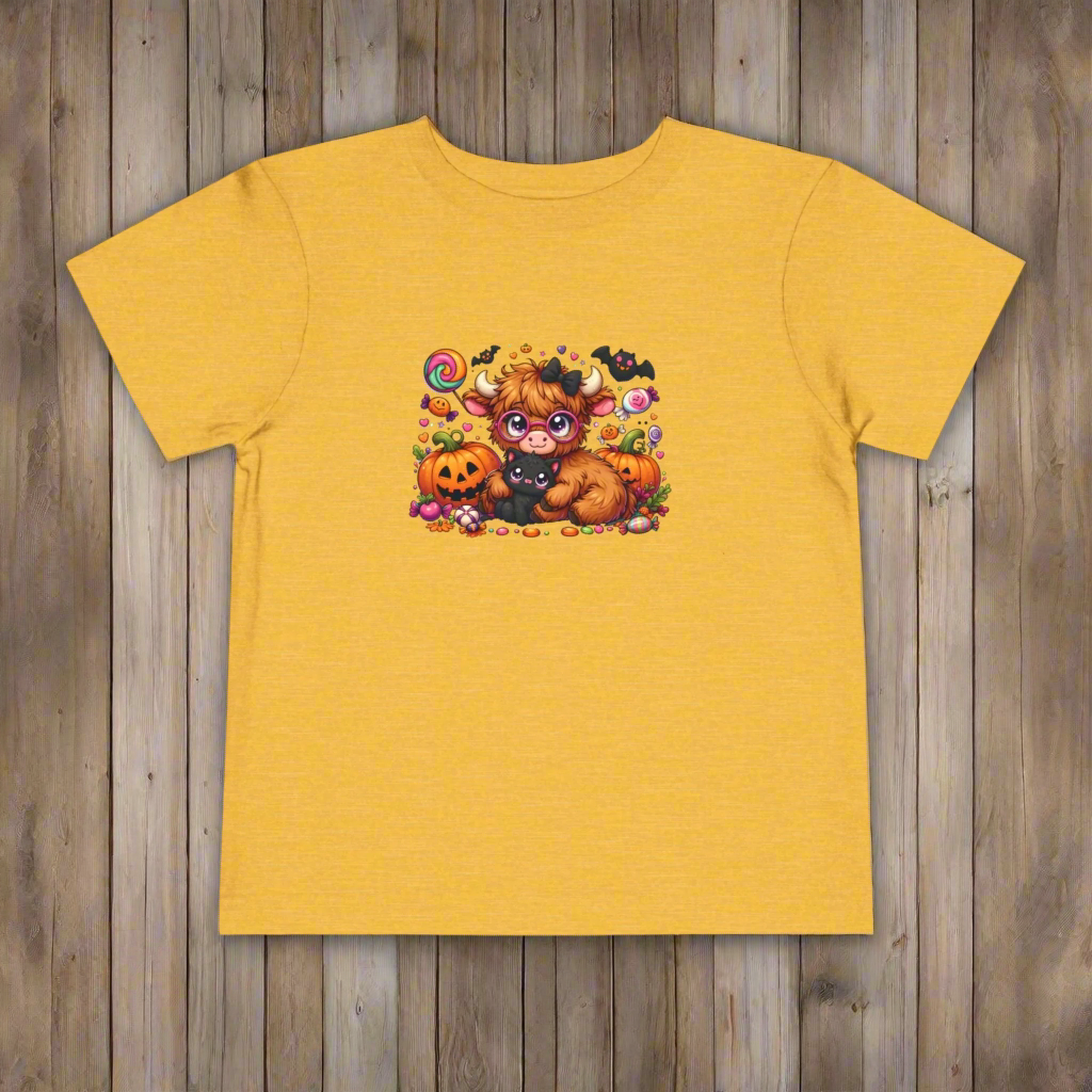 Cute Halloween Cow and Cat with Pumpkins Toddler T-Shirt