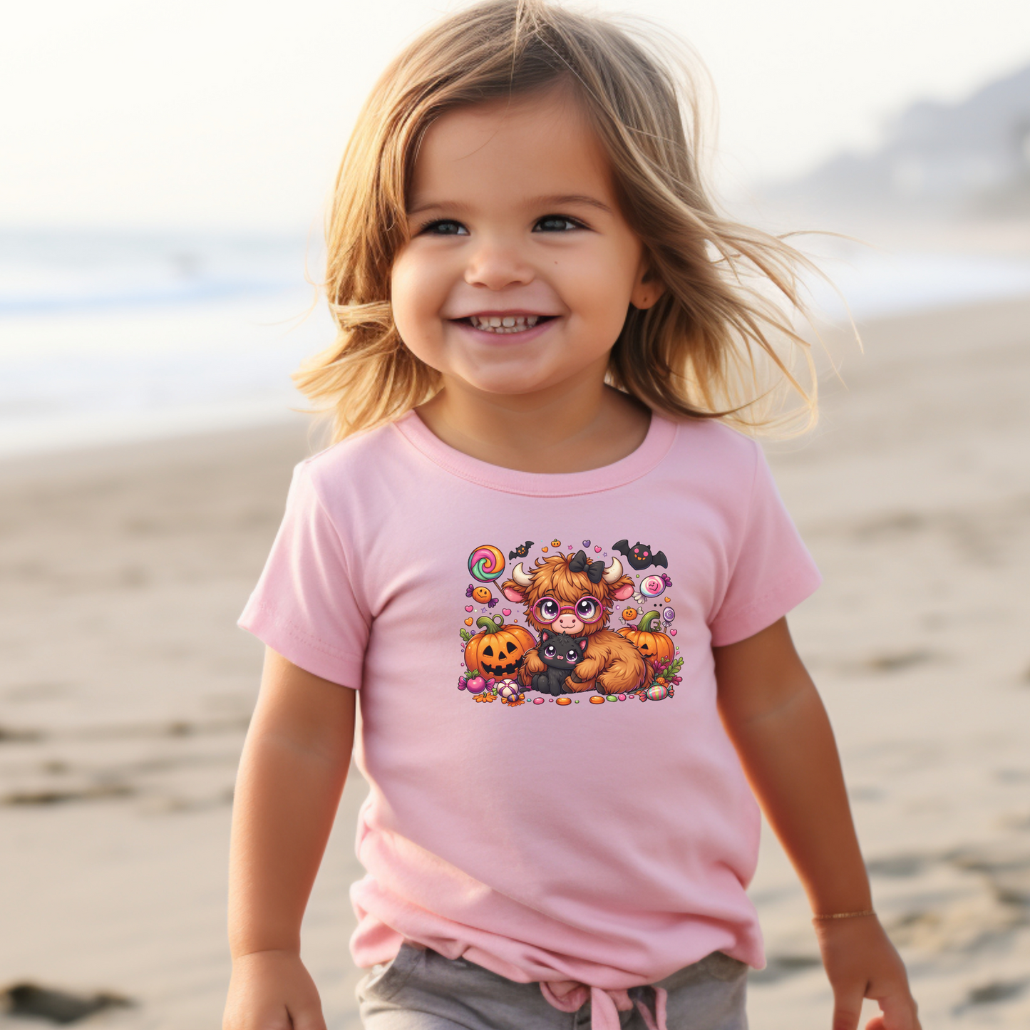 Cute Halloween Cow and Cat with Pumpkins Toddler T-Shirt