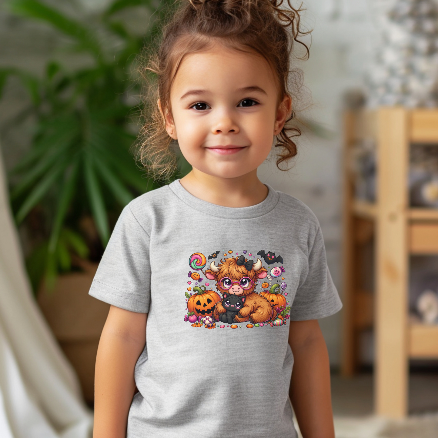 Cute Halloween Cow and Cat with Pumpkins Toddler T-Shirt