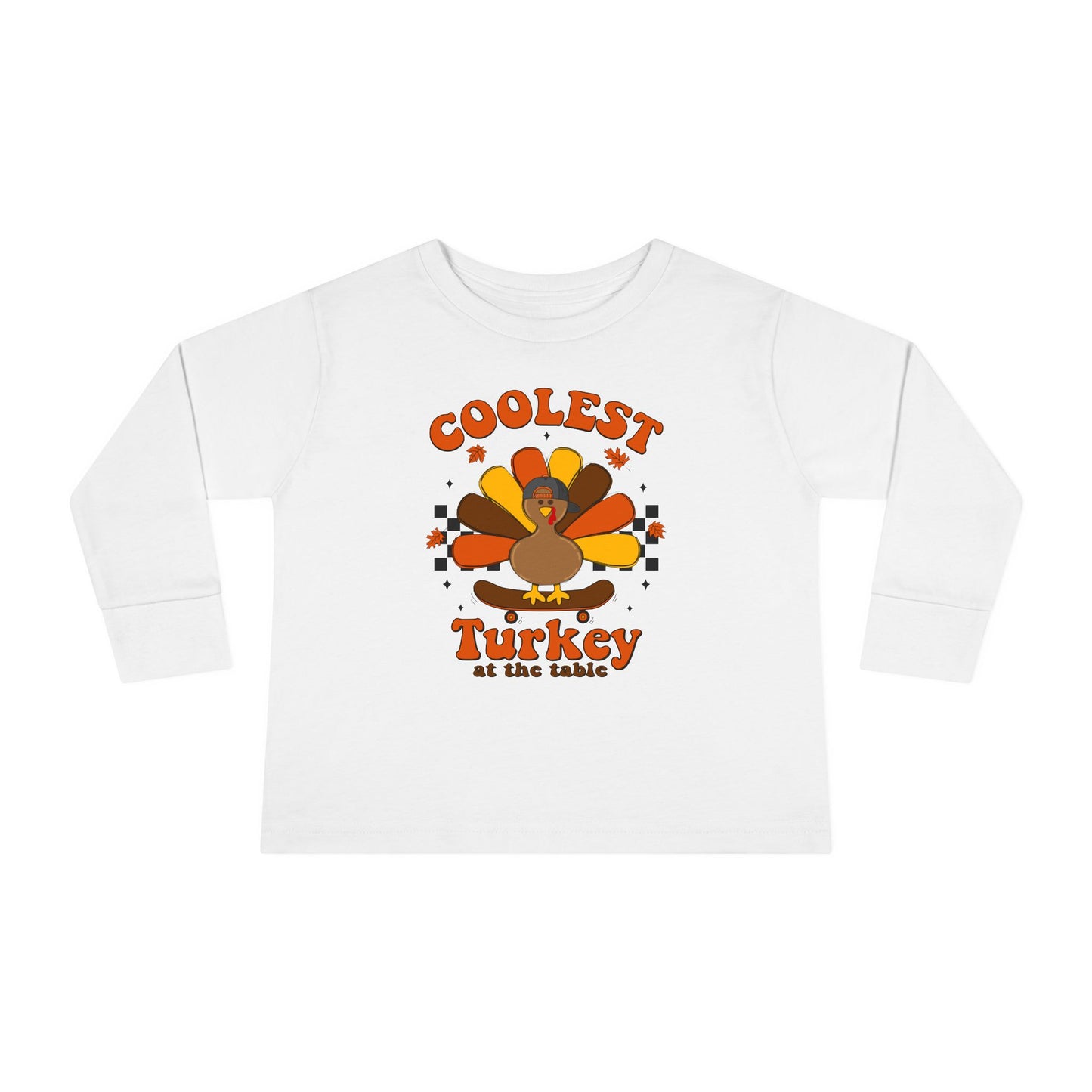 Coolest Boy Turkey Thanksgiving Toddler Long Sleeve T-shirt