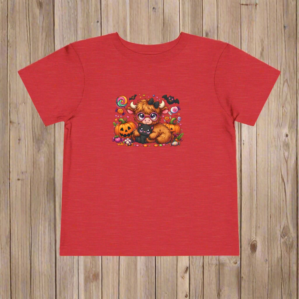 Cute Halloween Cow and Cat with Pumpkins Toddler T-Shirt